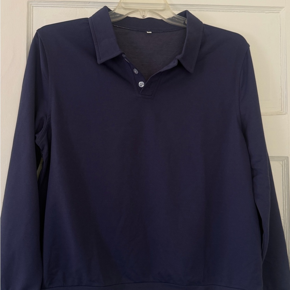 Navy and Black Long Sleeve Polo Shirts.